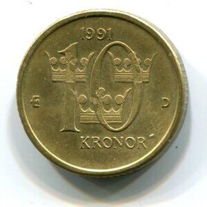 1991 Denmark 10 Kronor Coin (b554-10)